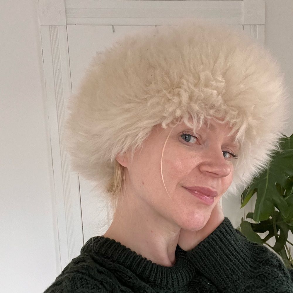 Vintage Shearling Fur Cossack Hat Cream Mongolian Fur Russian Style Winter Hat
